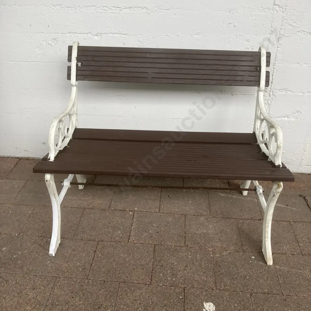 Cast Aluminium & Wooden Slat Garden Bench. 88.5cm Image 1++