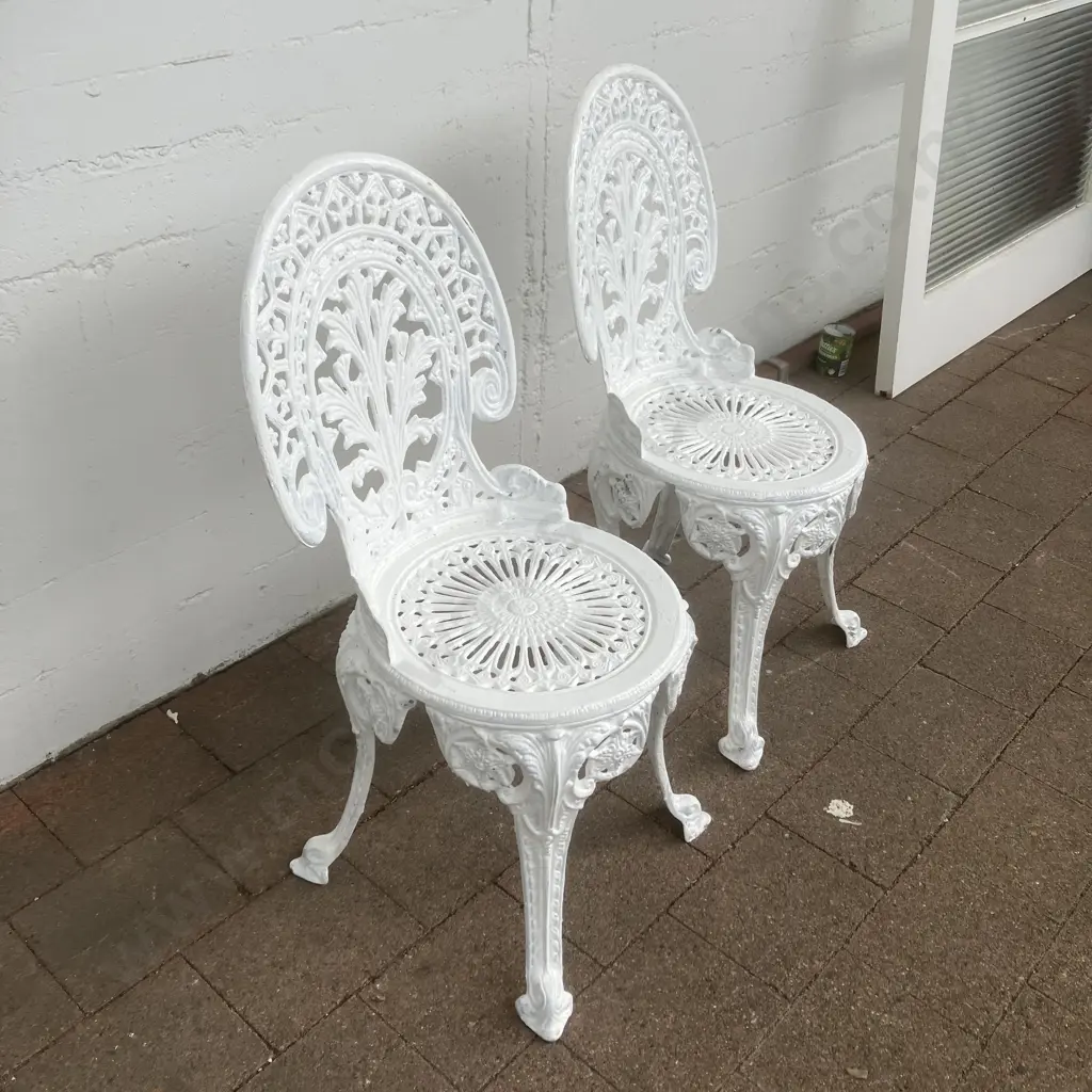 Pair of Ornate White Painted Outdoor Chairs Image 1++