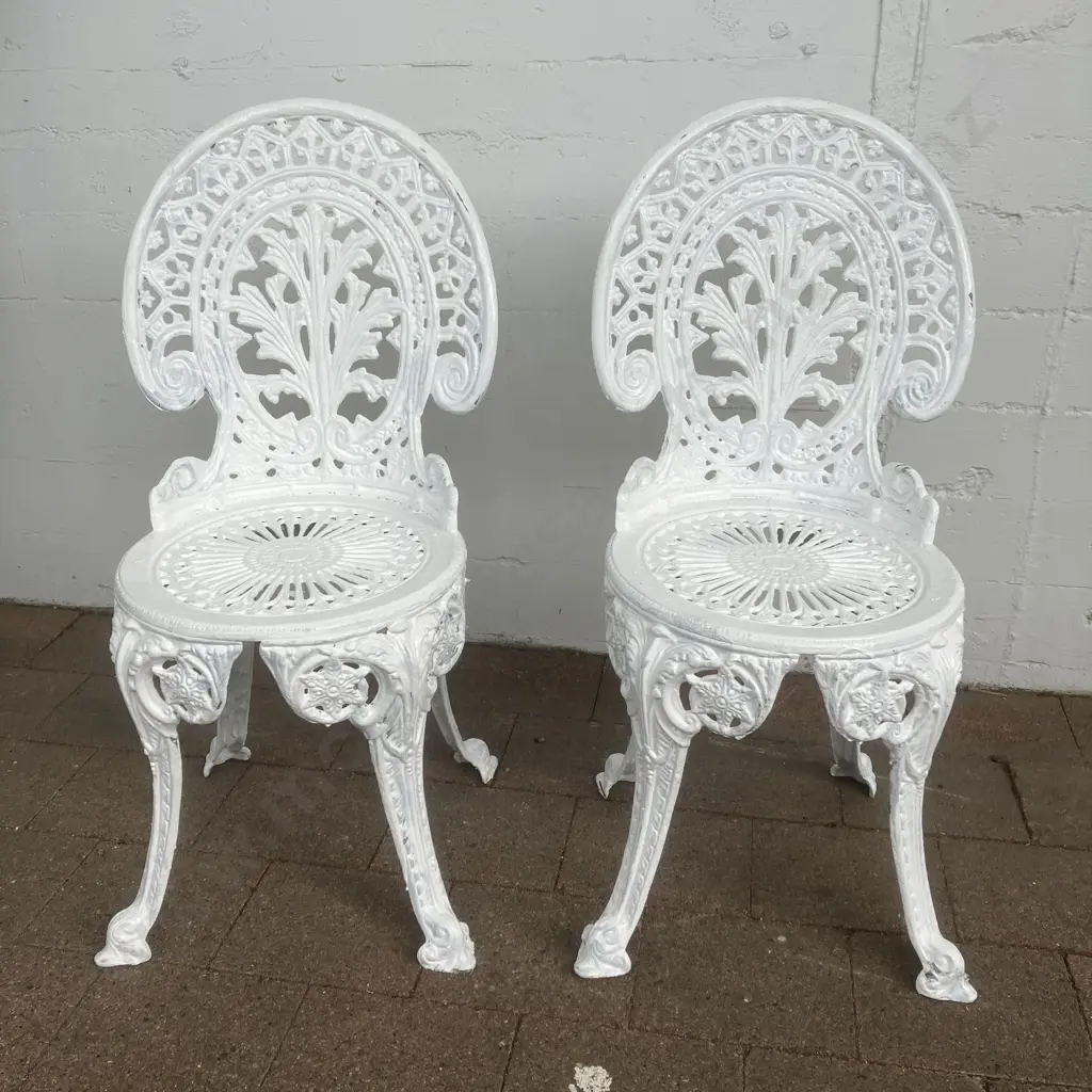 Pair of Ornate White Painted Outdoor Chairs Image 1++