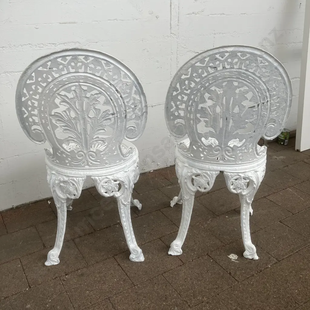 Pair of Ornate White Painted Outdoor Chairs Image 1++