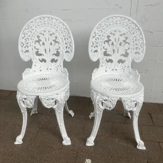 Pair of Ornate White Painted Outdoor Chairs