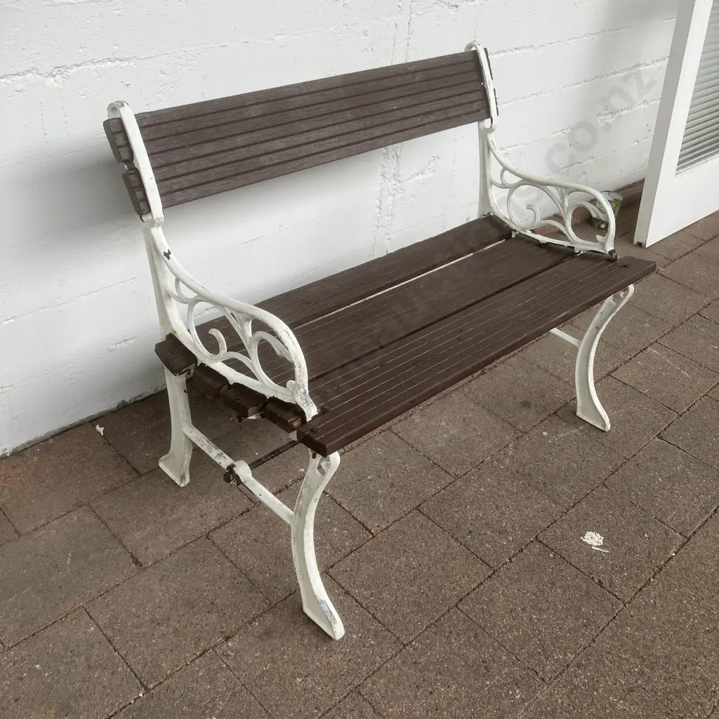 Cast Aluminium & Wooden Slat Garden Bench. 88.5cm Image 1++