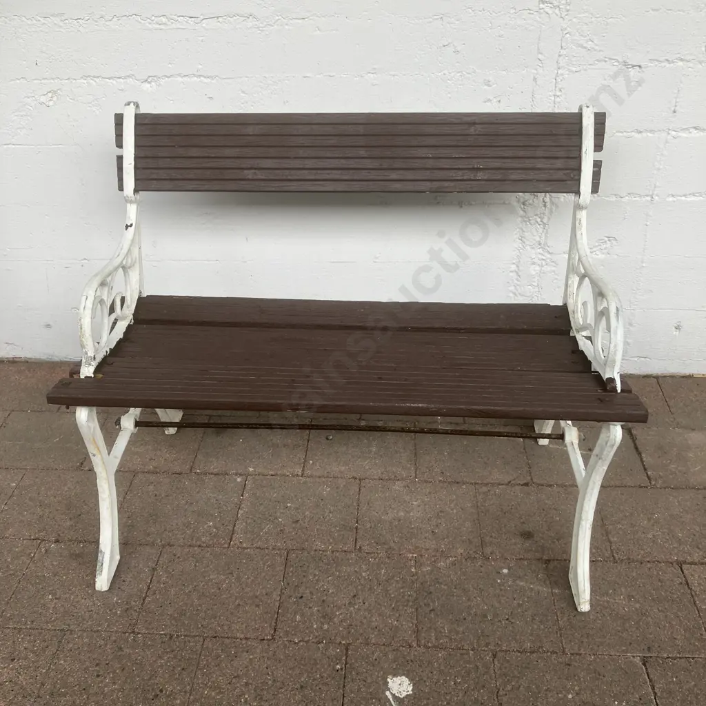 Cast Aluminium & Wooden Slat Garden Bench. 88.5cm Image 1++