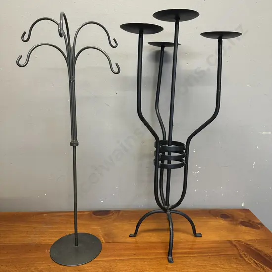 Pair Of Black Wrought Candelabras 