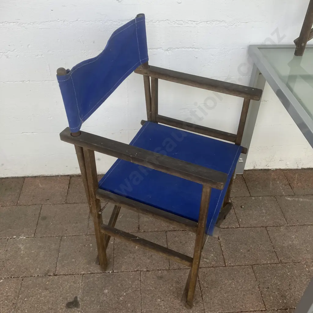 Grey Steel Outdoor Table With Frosted Glass Top (72 x 90cm) With 3 Wooden Directors Chairs Image 1++