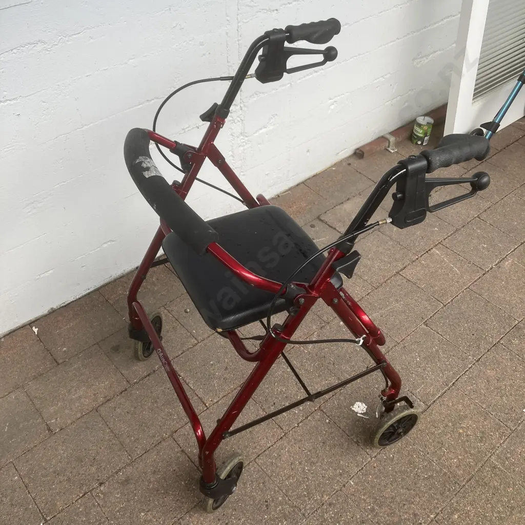 Red Rollator With Brakes, Folding Image 1++