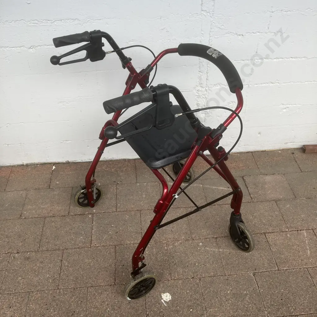 Red Rollator With Brakes, Folding Image 1++