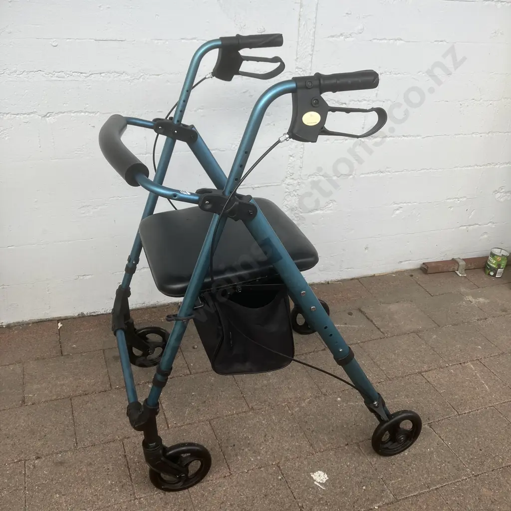 Blue Rollator With Brakes & Storage Bag Under Seat, Folding Image 1++
