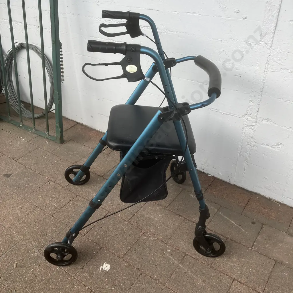 Blue Rollator With Brakes & Storage Bag Under Seat, Folding Image 1++