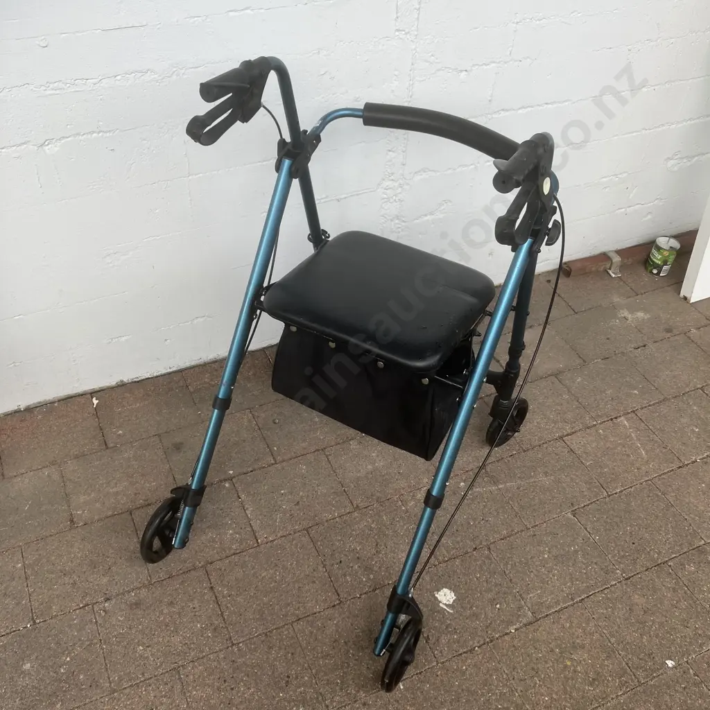 Blue Rollator With Brakes & Storage Bag Under Seat, Folding Image 1++