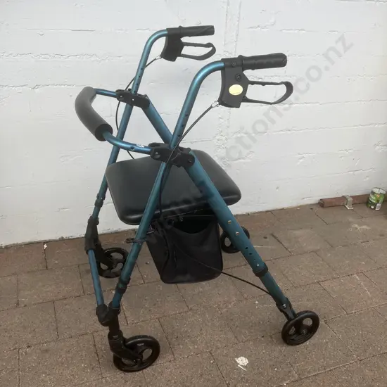 Blue Rollator With Brakes & Storage Bag Under Seat, Folding