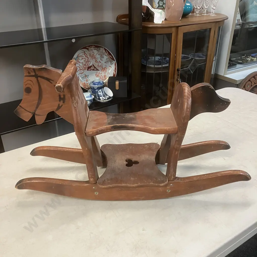 Vintage Wooden Rocking Horse. 38 x 69cm (AF) Image 1++