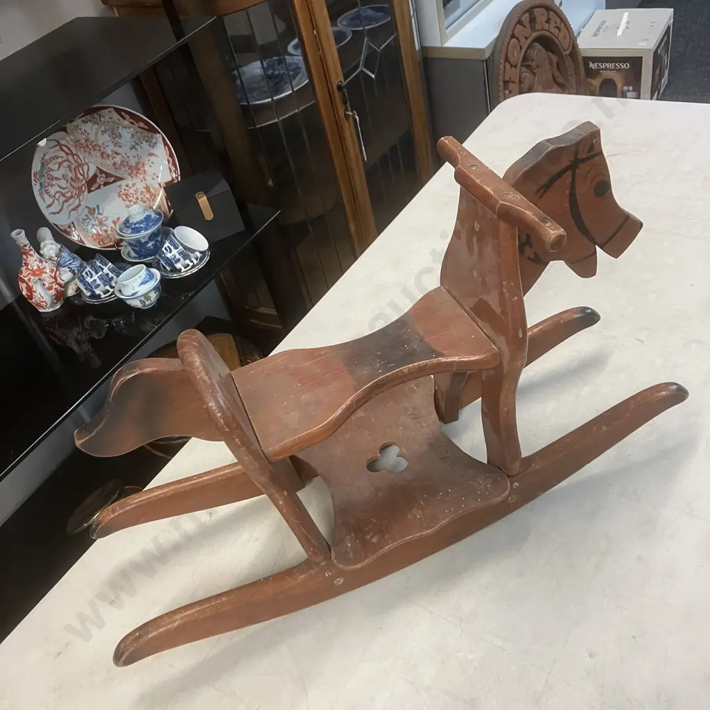 Vintage Wooden Rocking Horse. 38 x 69cm (AF) Image 1++