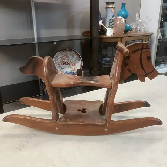Vintage Wooden Rocking Horse. 38 x 69cm (AF)