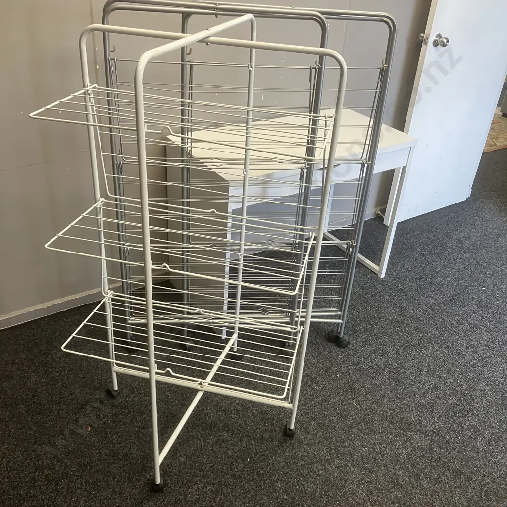 Three Folding Clothes Drying Racks On Wheels Image 1++