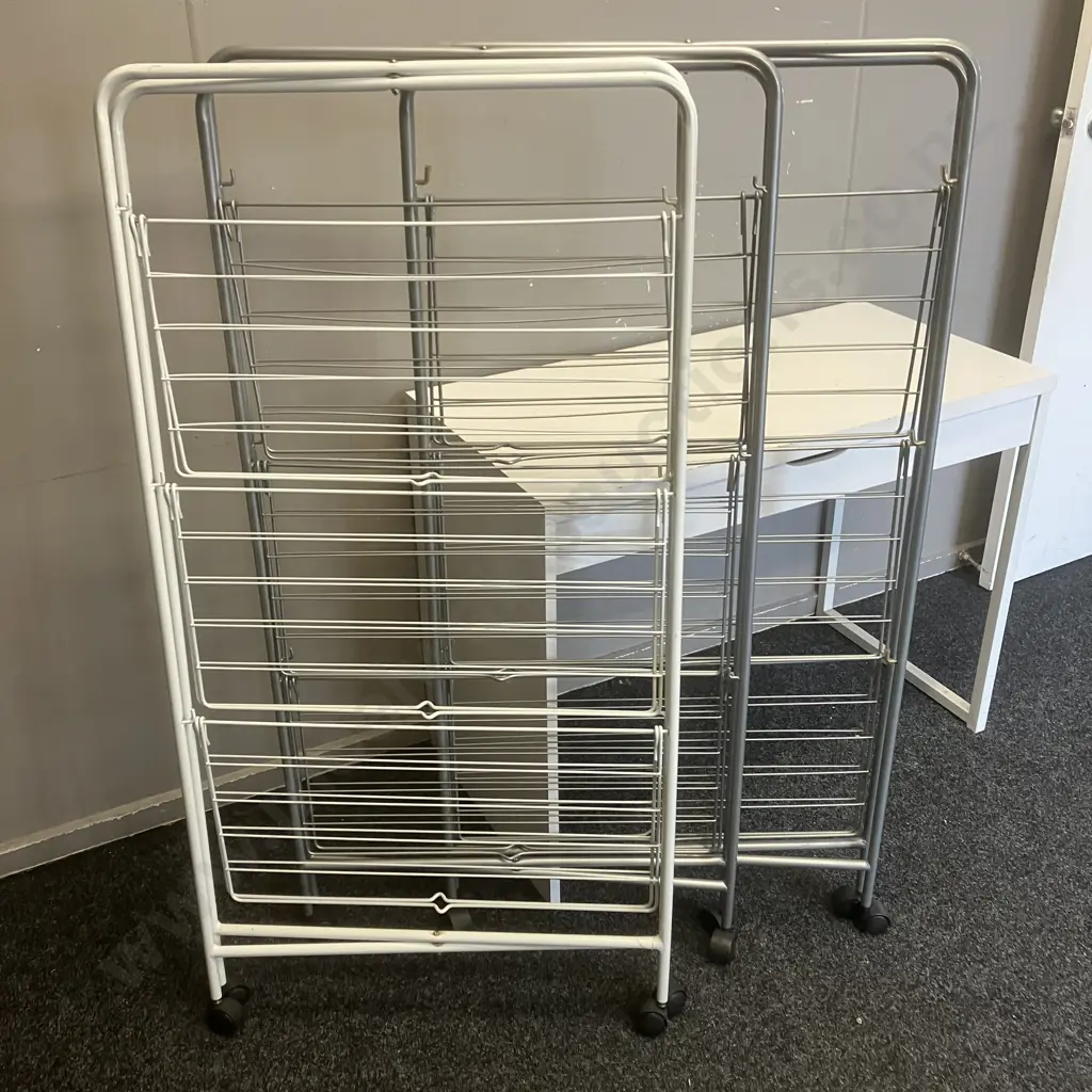Three Folding Clothes Drying Racks On Wheels Image 1++