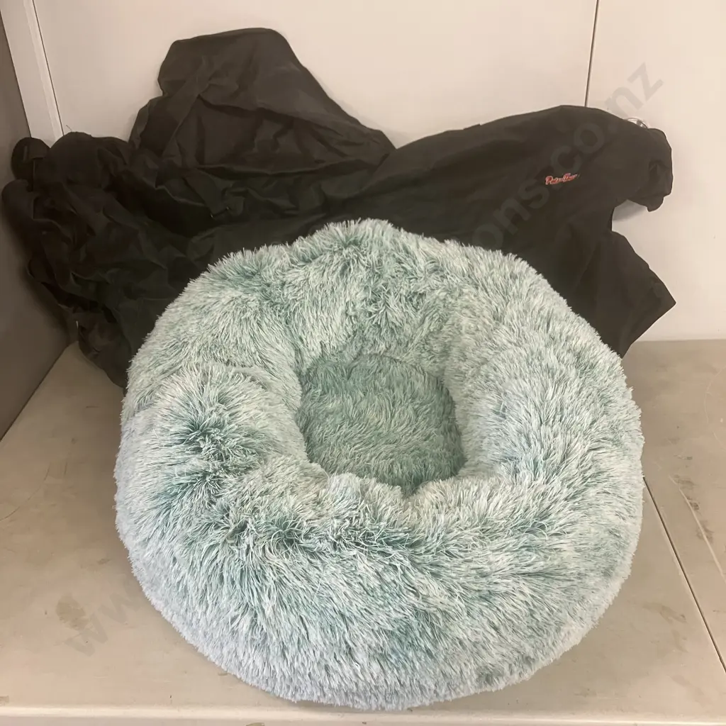 Round Plush 60cm Dog Bed With PetsonTour Back Seat Cover Image 1++