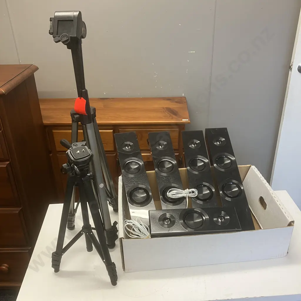 Panasonic Home Theatre Speakers & Two Tripods Image 1++