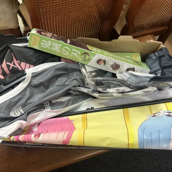 Assorted Anime Wall Scrolls, Tee Shirts Etc