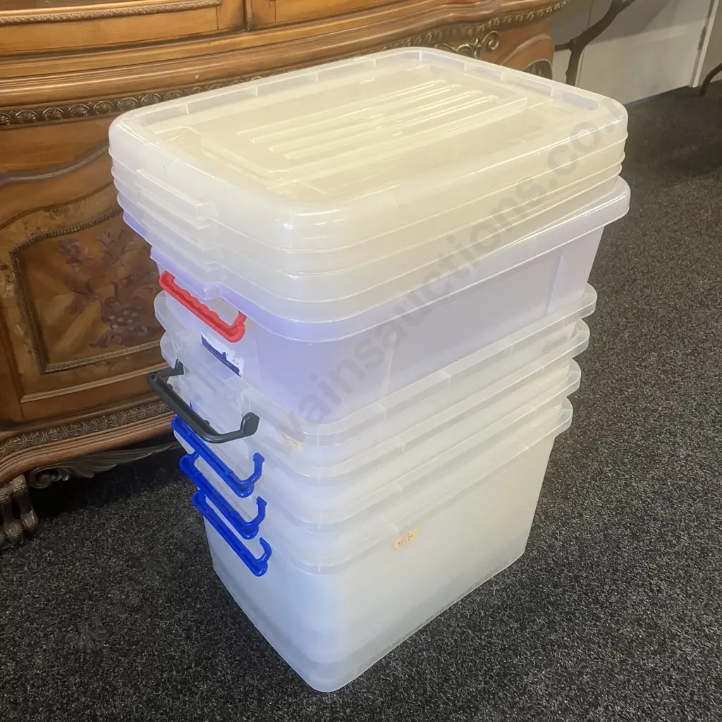 Lot of Five Handled Plastic Storage Bins With Lids. H32 W53 D40cm Image 1++