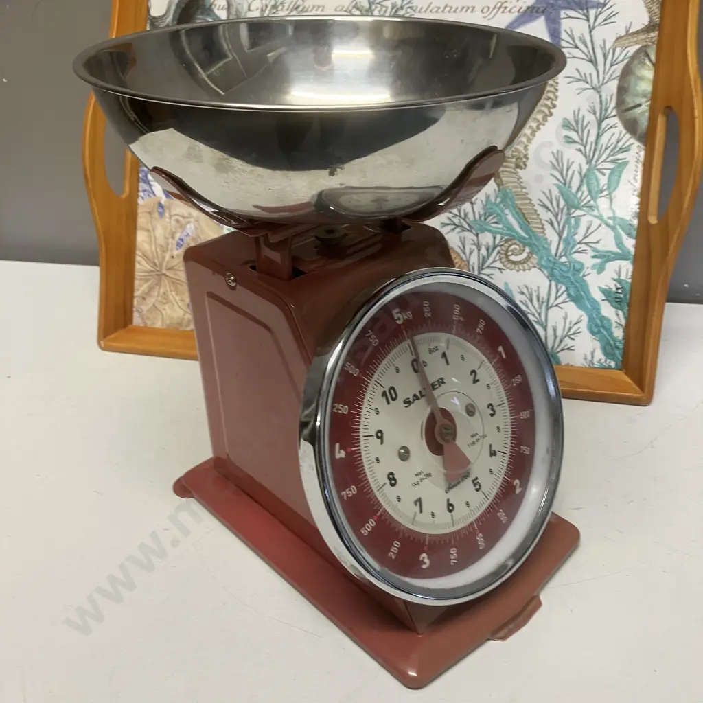 Salter Red Mechanical Kitchen Scale & Tablefair Seascape Padded Serving Tray Image 1++