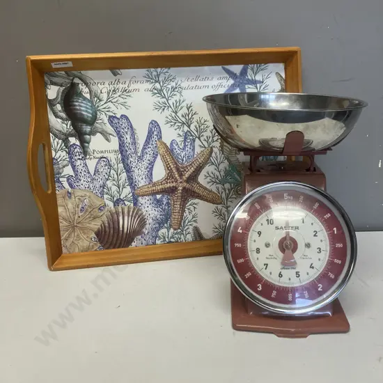 Salter Red Mechanical Kitchen Scale & Tablefair Seascape Padded Serving Tray