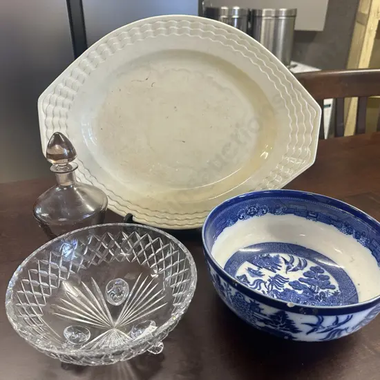 Selection Of China Items Including Titian Serving Ware, Willow Bowl (af) Vintage Decanter Etc