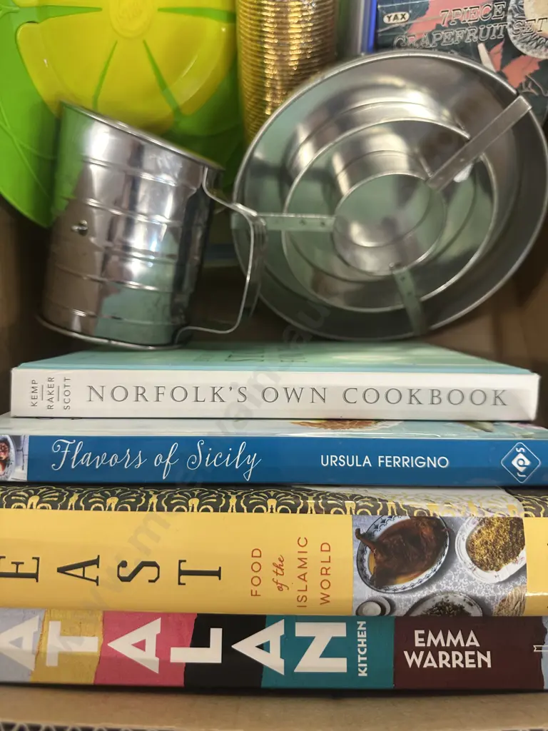 Selection Of Recipe Books & Bake Ware Items Box Of Image 1++