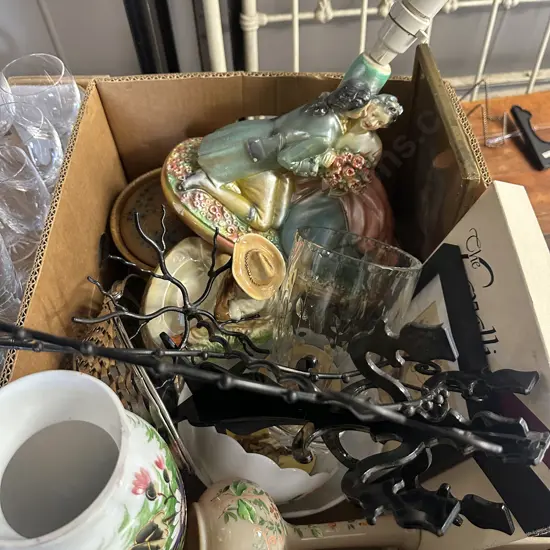 Assorted China & Glass Items (as found) Including Jewellery Stands, Table Lamp Base Etc