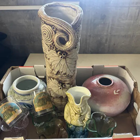 Box Lot Of Pottery & Glass Items