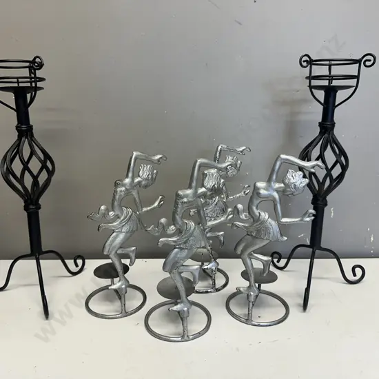Assorted Black Metal & Silver Painted Candle Holders