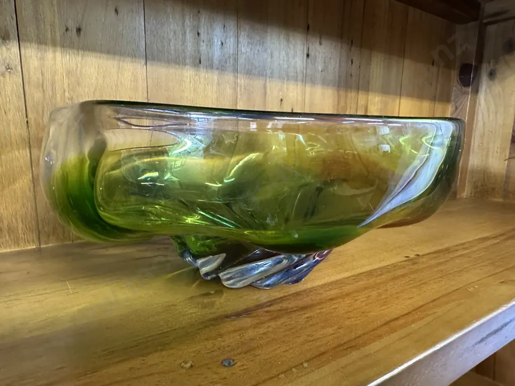 Art Glass Bowl Multi Coloured Footed Twirl Shaped H11,Dia27cm. Image 1++