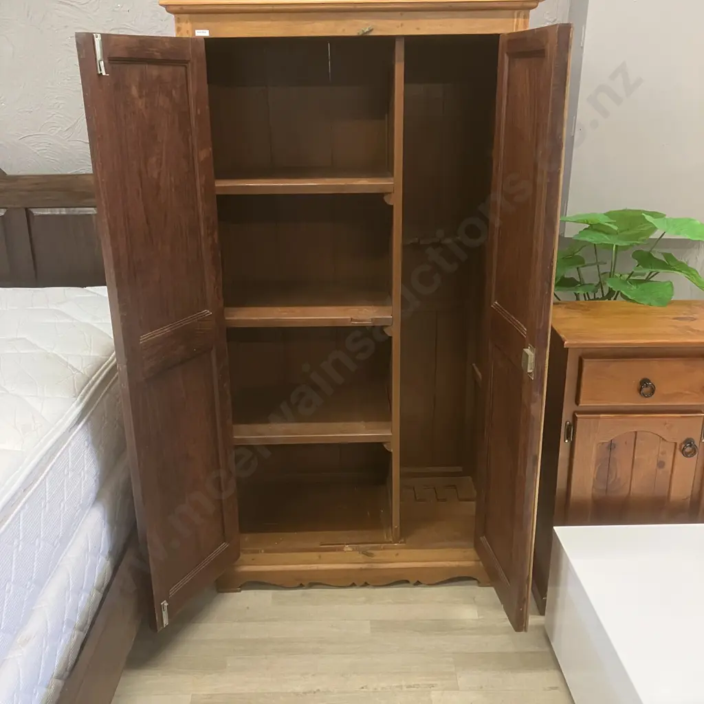 Carved Teak 2 Door Armoire With Brass Lock & Key. H170 W93 D48cm Image 1++