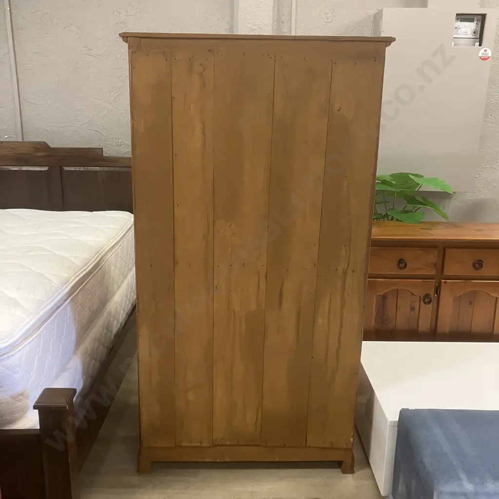 Carved Teak 2 Door Armoire With Brass Lock & Key. H170 W93 D48cm Image 1++