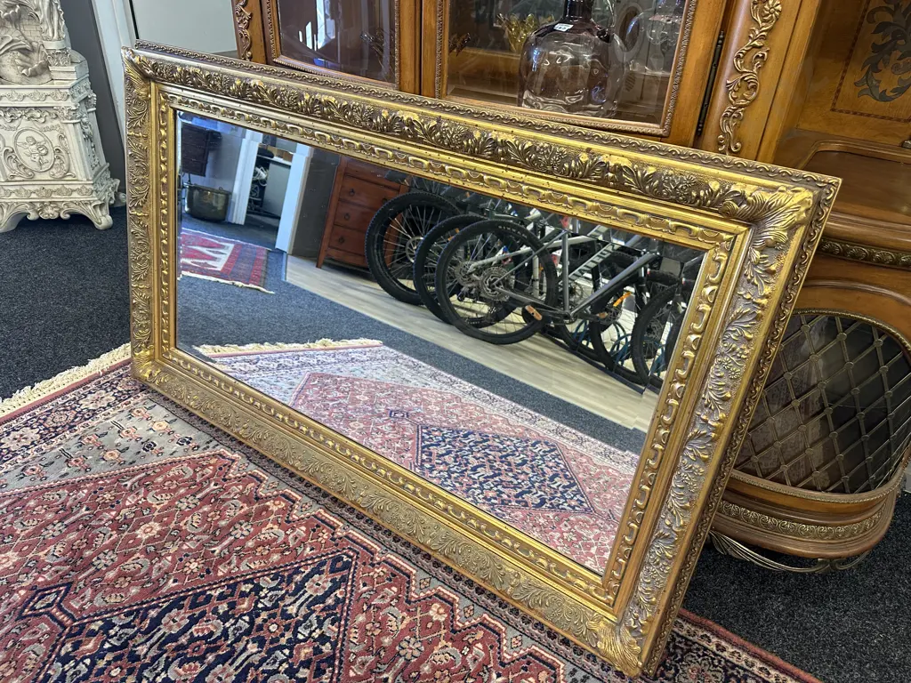 Ornate Gilt Framed Bevelled Edge Mirror H86,W146cm. Image 1++