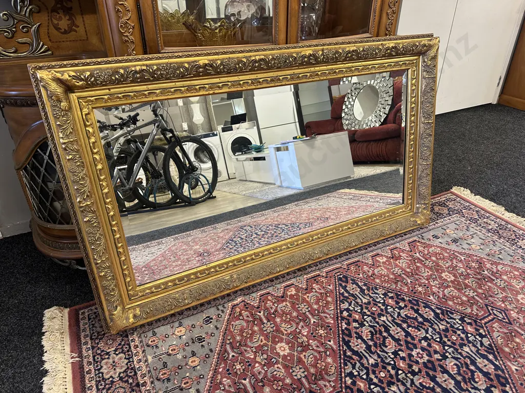 Ornate Gilt Framed Bevelled Edge Mirror H86,W146cm. Image 1++