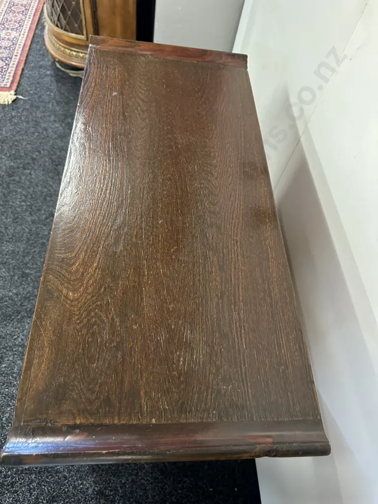 Chinese Chinoiserie Oak Cabinet 4 Door, Six Drawers. H80,W73,D32cm. Image 1++