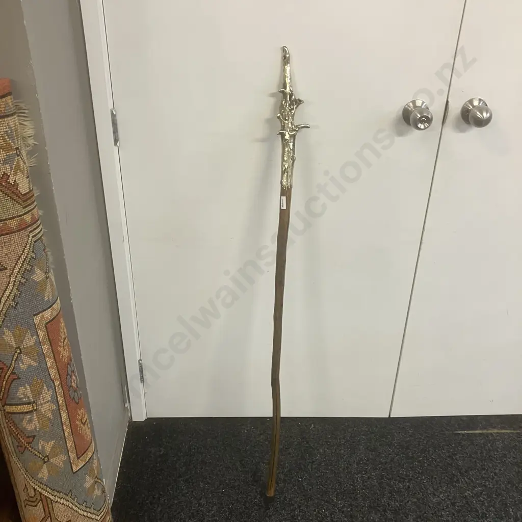 Wooden Walking Stick Metallic Dipped Head & Paua Detailing. L124cm Image 1++