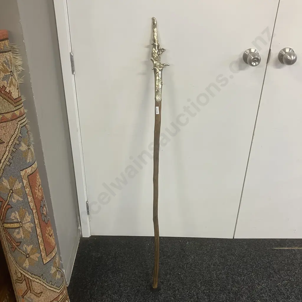 Wooden Walking Stick Metallic Dipped Head & Paua Detailing. L124cm Image 1++