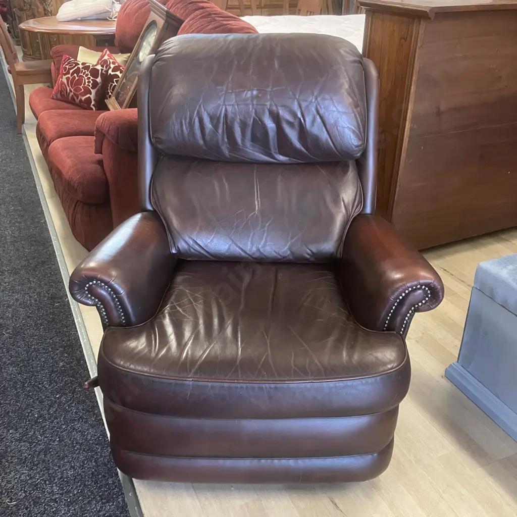 Moran Chocolate Brown Leather Recliner (Top Of Seat Marked) Image 1++
