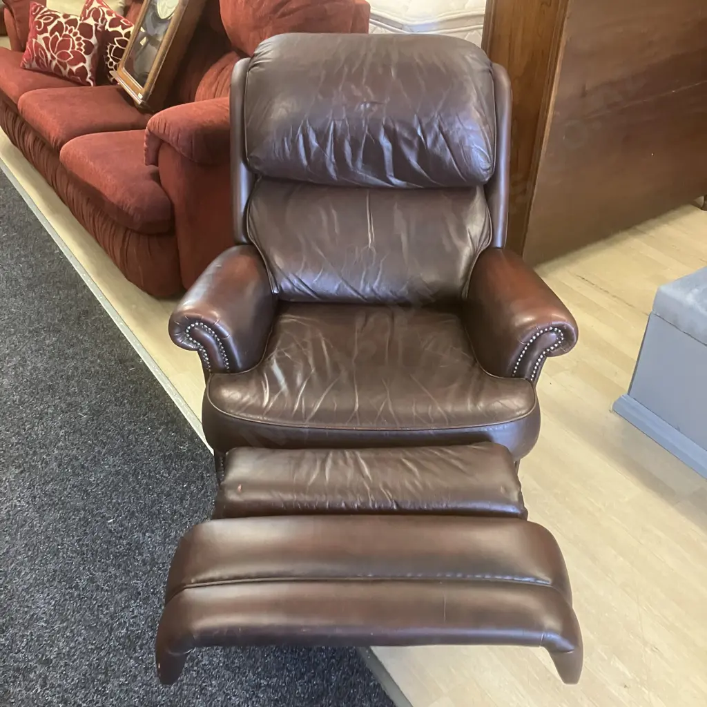 Moran Chocolate Brown Leather Recliner (Top Of Seat Marked) Image 1++