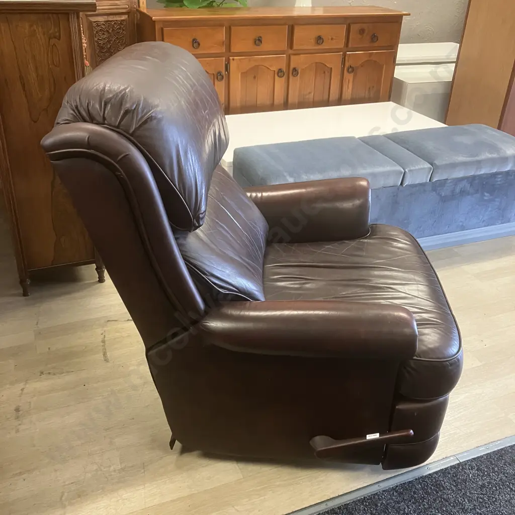 Moran Chocolate Brown Leather Recliner (Top Of Seat Marked) Image 1++