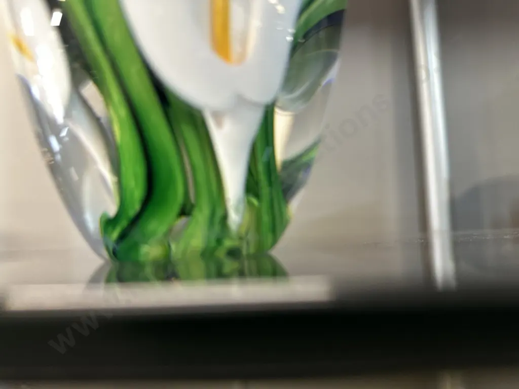 Signed Peter Raos Art Glass Vase White Calla Lily Colbalt Blue Image 1++