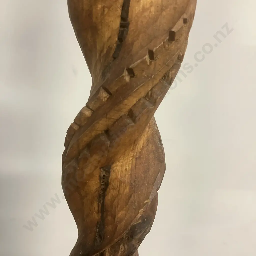 Vintage Carved Wooden Maori Walking Stick With Paua Detailing. L87cm Image 1++