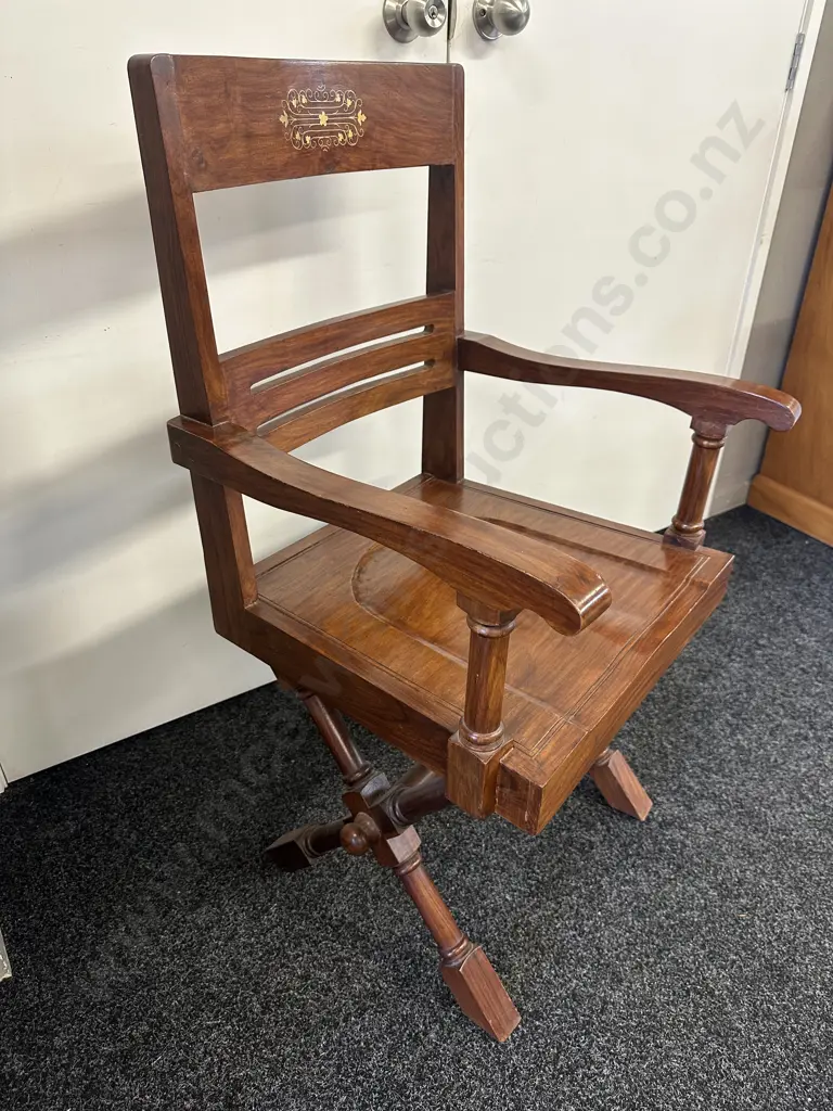 Arts & Crafts X Frame Desk Chair Moulded Seat Brass Inlay Image 1++