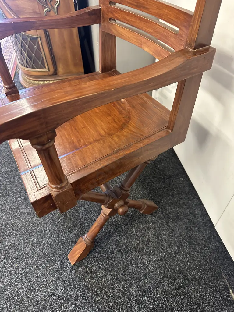 Arts & Crafts X Frame Desk Chair Moulded Seat Brass Inlay Image 1++