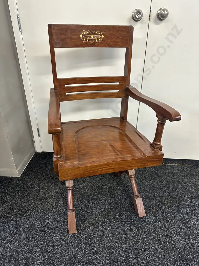 Arts & Crafts X Frame Desk Chair Moulded Seat Brass Inlay Image 1++