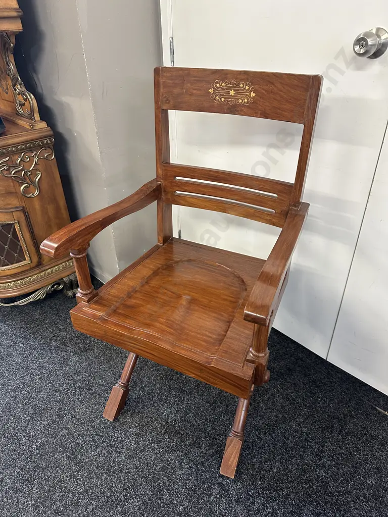 Arts & Crafts X Frame Desk Chair Moulded Seat Brass Inlay Image 1++