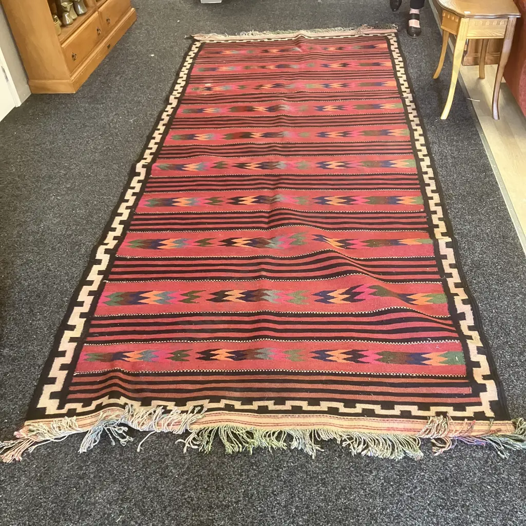 Large 350 x 153cm Vintage Persian Rug. Abstract Design (Damaged) Image 1++