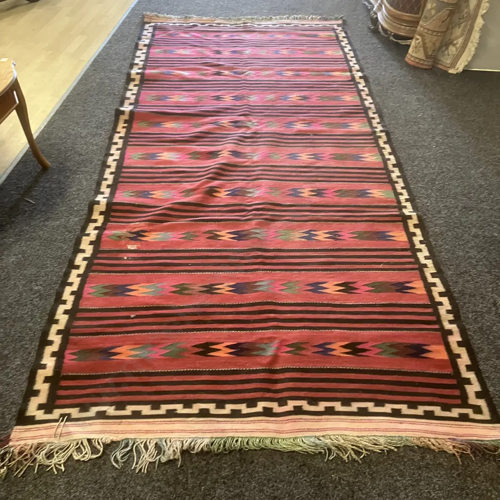 Large 350 x 153cm Vintage Persian Rug. Abstract Design (Damaged) Image 1++